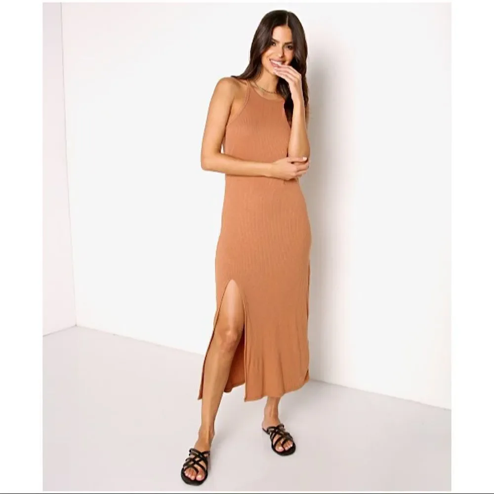 Nwot-z Supply Palisades Rib Dress Vintage Brown (Size:Medium) - Picture 2 of 13